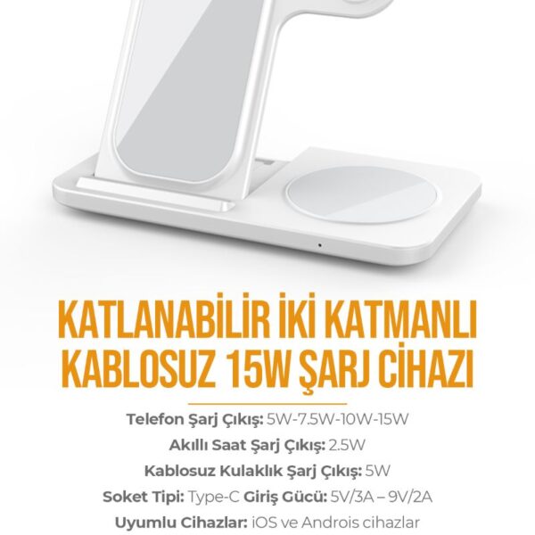 Azeada PD-W8 Wireless Magsafe 3in 1 15 Watt Sarj Cihazi
