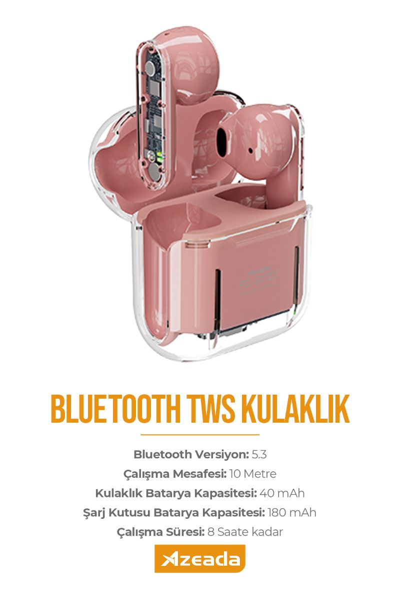 059561_5.jpg Azeada PD-BT122 TWS Bluetooth Kulaklık Pembe Renk - Görsel 1