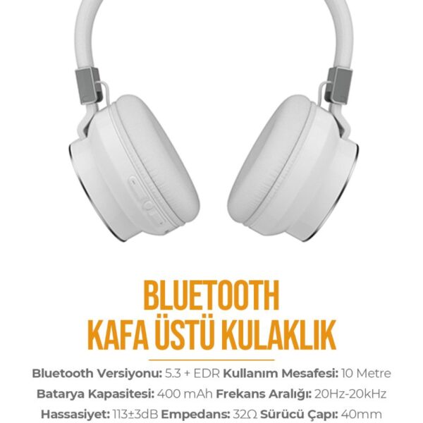 Azeada PD-BH400 Kulaküstü Bluetooth Kulaklık Beyaz kulaklık