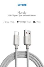 Simex USB to Type-c SPK-10 Monde 1mt 66W Data Kablosu