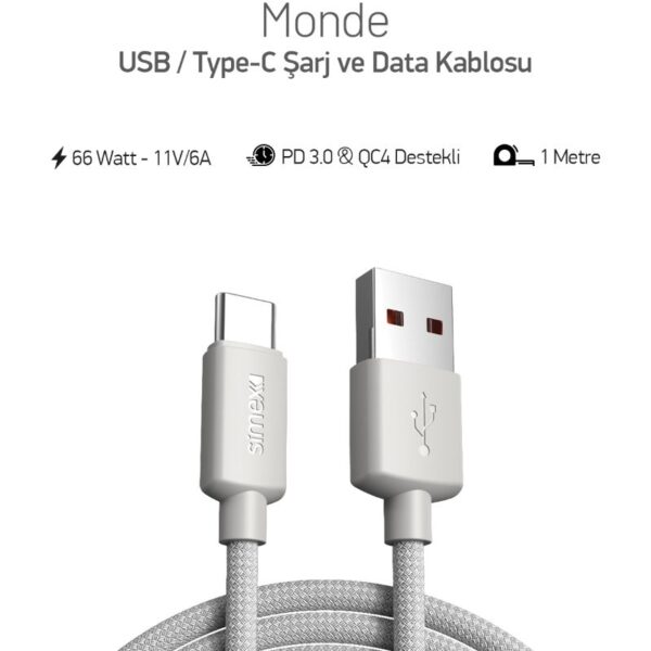 Simex USB to Type-c SPK-10 Monde 1mt 66W Data Kablosu