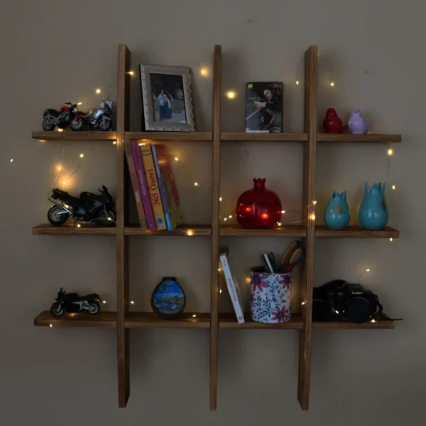 Wooden City Ahşap Raf Dekoratif Eskitme Işıklı Nostalji Kitaplık Süs Eşya Rafı