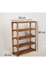 Wooden City 5 Katlı Masif Ahşap Ayakkabılık Ahşap Ayakkabı Rafı 60x80 - Görsel 3