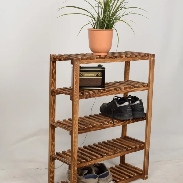 Wooden City 5 Katlı Masif Ahşap Ayakkabılık Ahşap Ayakkabı Rafı 60x80