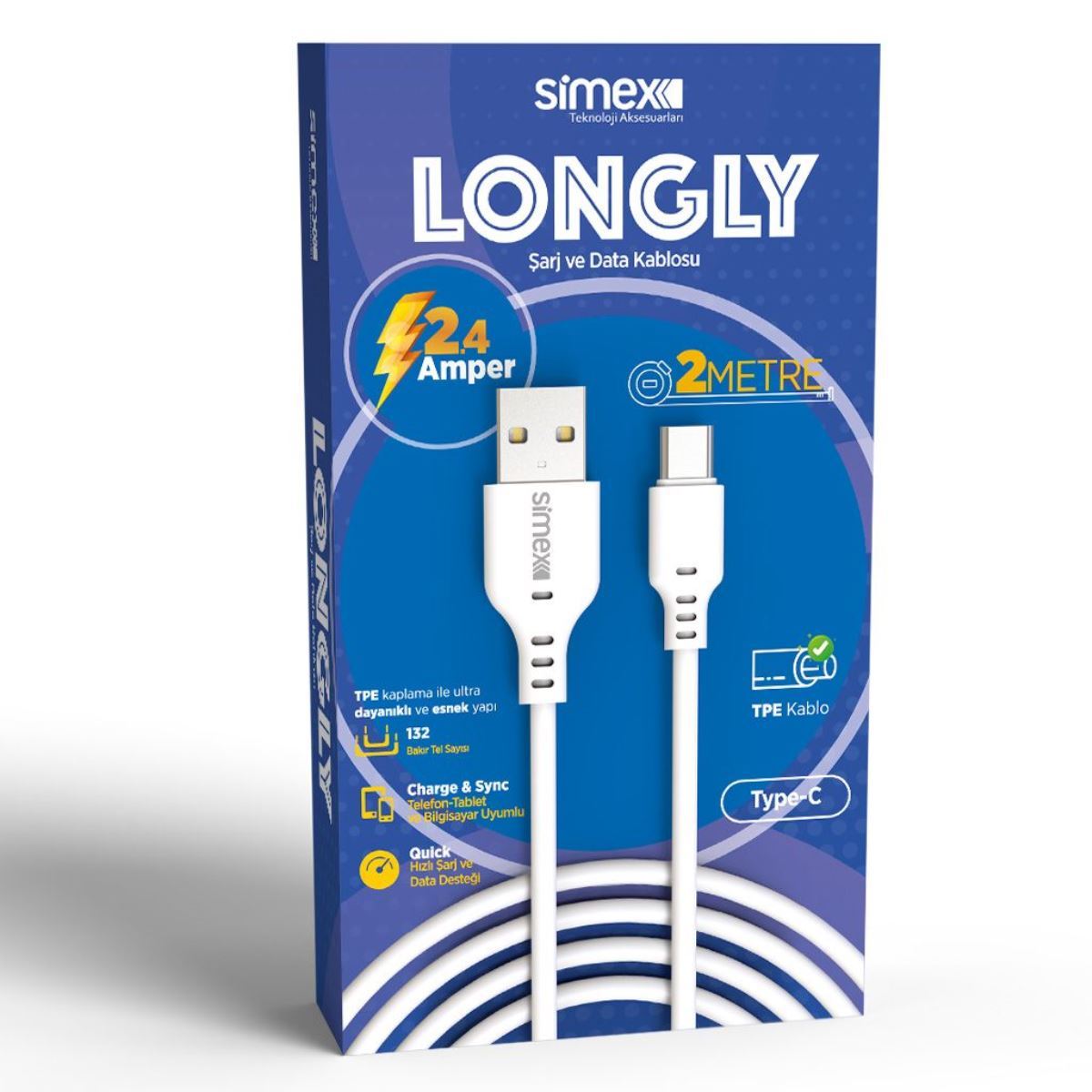 43921_1.jpg Simex Type C SPK-08 2mt Longly Data Kablosu - Görsel 1